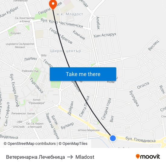 Ветеринарна Лечебница to Mladost map