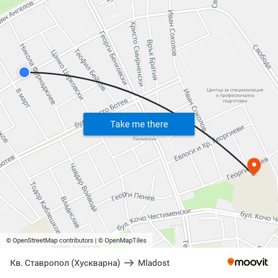 Кв. Ставропол (Хускварна) to Mladost map