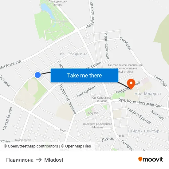 Pavilion to Mladost map