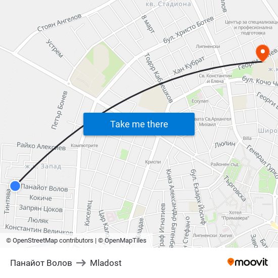 Панайот Волов to Mladost map