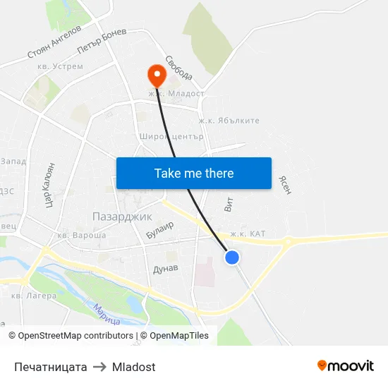 Printing House to Mladost map