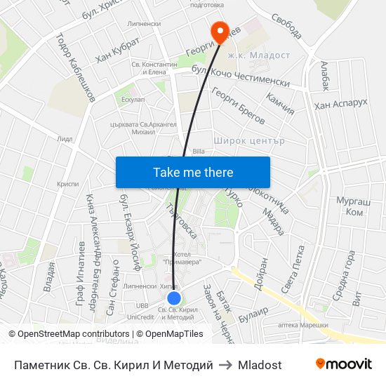 Паметник Св. Св. Кирил И Методий to Mladost map