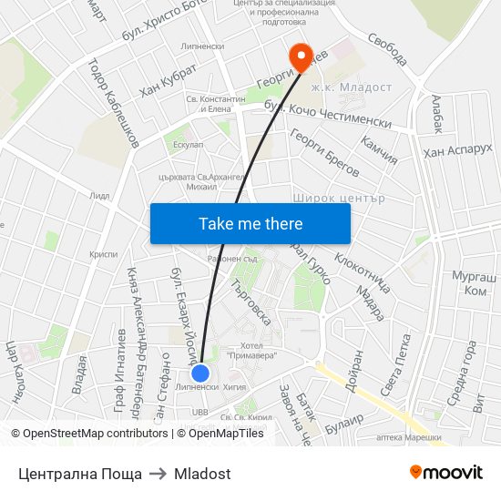 Централна Поща to Mladost map