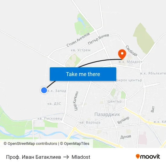 Prof. Ivan Batakliev to Mladost map
