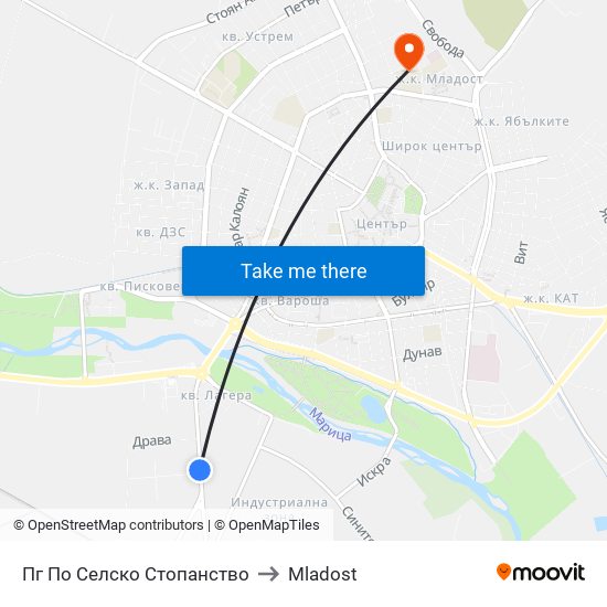 Пг По Селско Стопанство to Mladost map