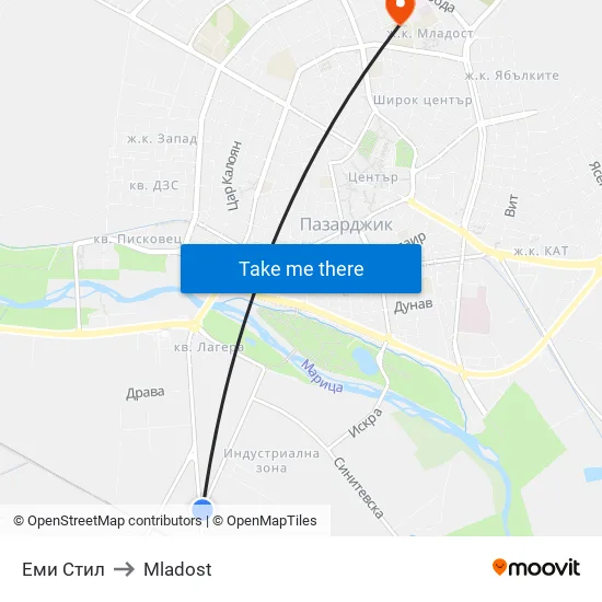 Еми Стил to Mladost map