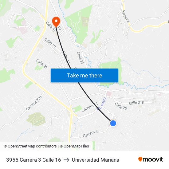 3955 Carrera 3 Calle 16 to Universidad Mariana map