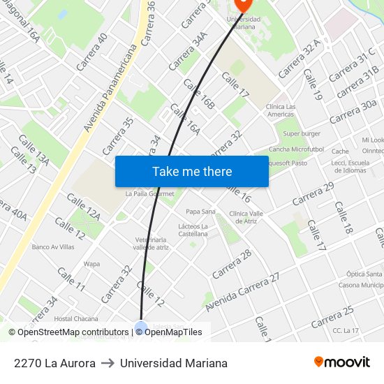 2270 La Aurora to Universidad Mariana map