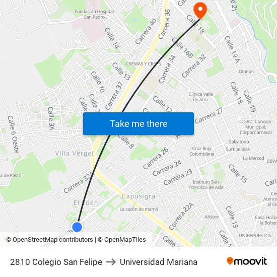 2810 Colegio San Felipe to Universidad Mariana map