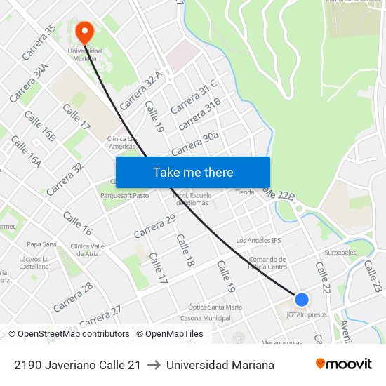2190 Javeriano Calle 21 to Universidad Mariana map