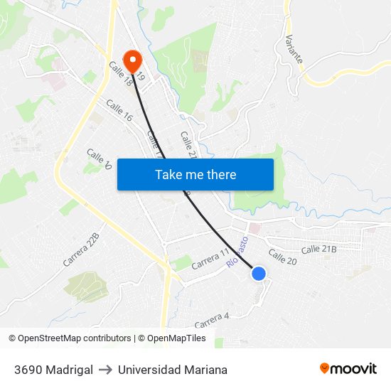 3690 Madrigal to Universidad Mariana map