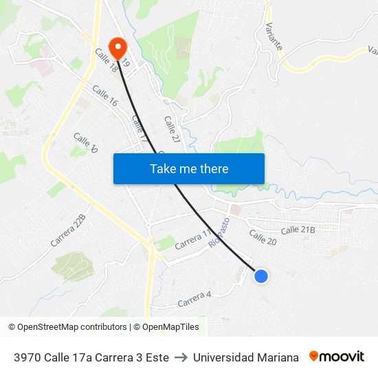 3970 Calle 17a Carrera 3 Este to Universidad Mariana map