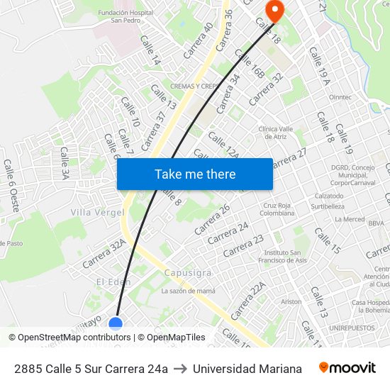 2885 Calle 5 Sur Carrera 24a to Universidad Mariana map