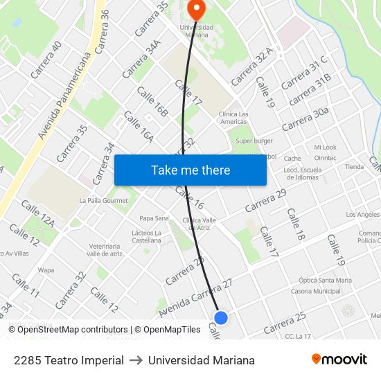 2285 Teatro Imperial to Universidad Mariana map