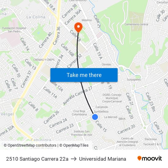 2510 Santiago Carrera 22a to Universidad Mariana map