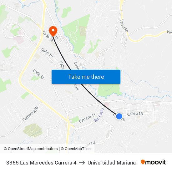 3365 Las Mercedes Carrera 4 to Universidad Mariana map