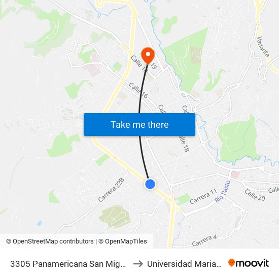 3305 Panamericana San Miguel to Universidad Mariana map