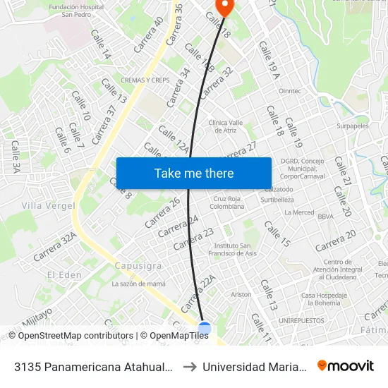 3135 Panamericana Atahualpa to Universidad Mariana map