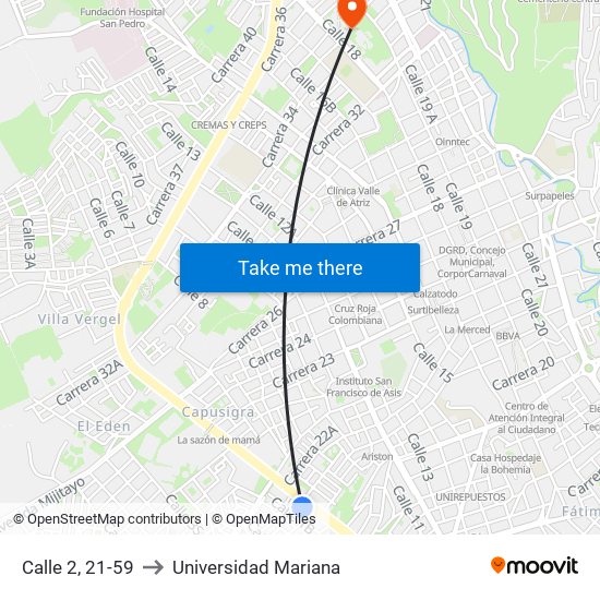 Calle 2, 21-59 to Universidad Mariana map