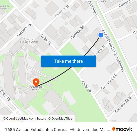 1685 Av. Los Estudiantes Carrera 32b to Universidad Mariana map