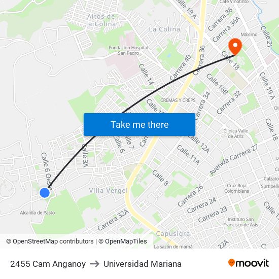 2455 Cam Anganoy to Universidad Mariana map