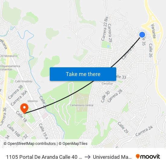 1105 Portal De Aranda Calle 40 Cra 26 to Universidad Mariana map