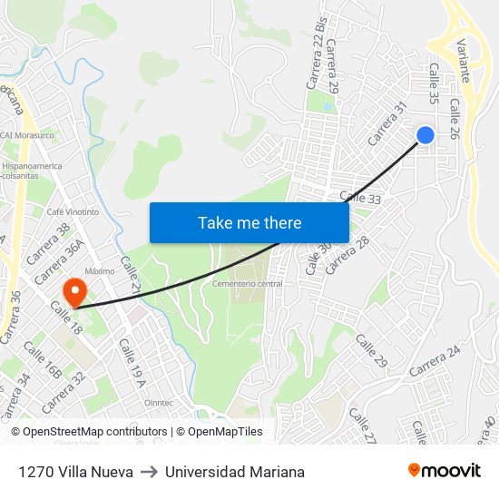 1270 Villa Nueva to Universidad Mariana map
