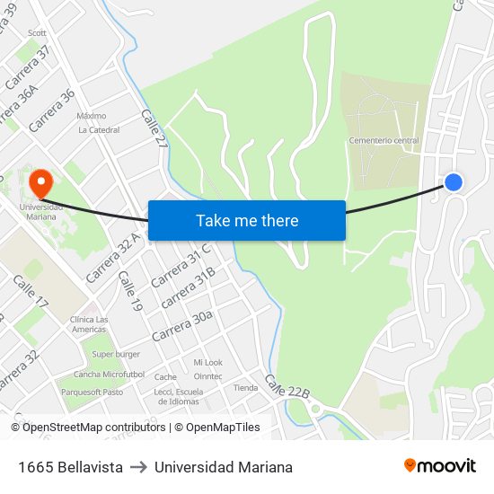 1665 Bellavista to Universidad Mariana map