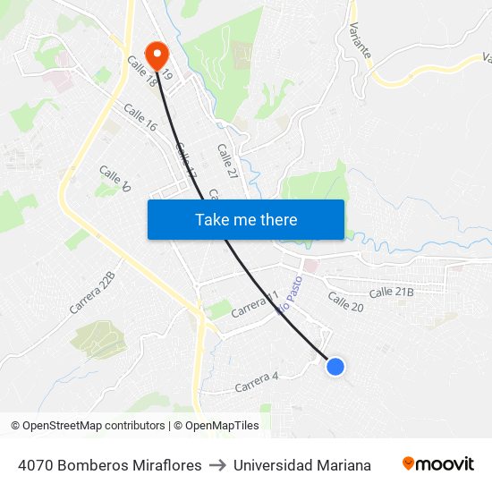 4070 Bomberos Miraflores to Universidad Mariana map