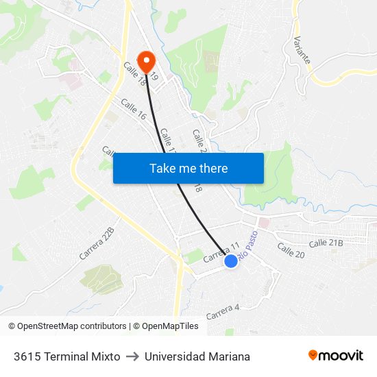 3615 Terminal Mixto to Universidad Mariana map