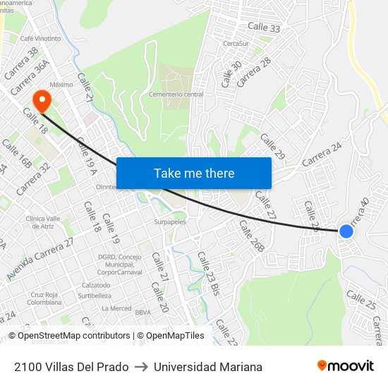 2100 Villas Del Prado to Universidad Mariana map
