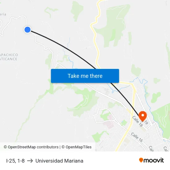 I-25, 1-8 to Universidad Mariana map