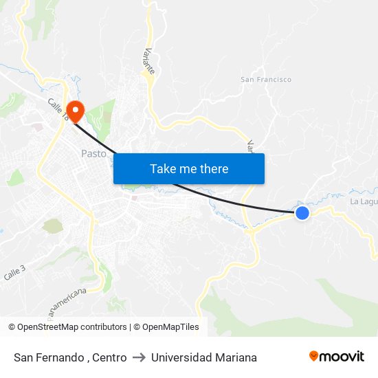 San Fernando , Centro to Universidad Mariana map