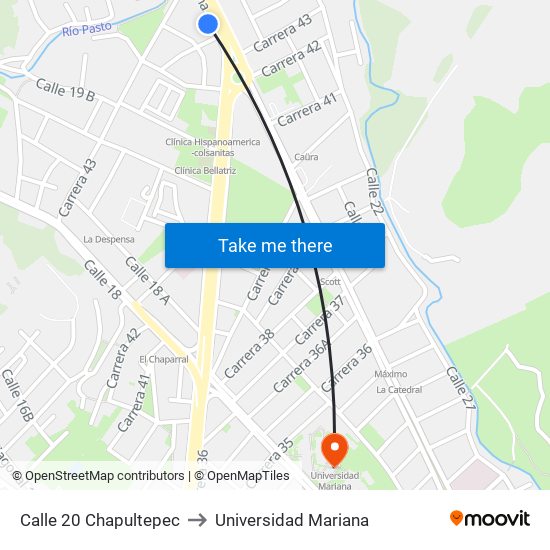 Calle 20 Chapultepec to Universidad Mariana map