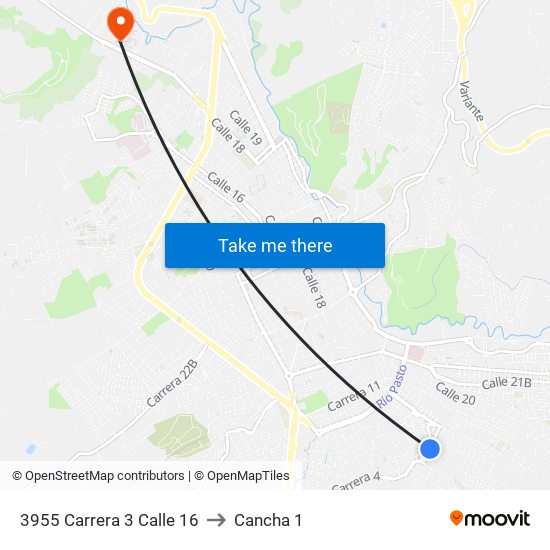 3955 Carrera 3 Calle 16 to Cancha 1 map