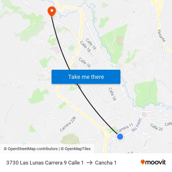 3730 Las Lunas Carrera 9 Calle 1 to Cancha 1 map