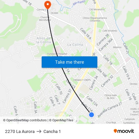2270 La Aurora to Cancha 1 map