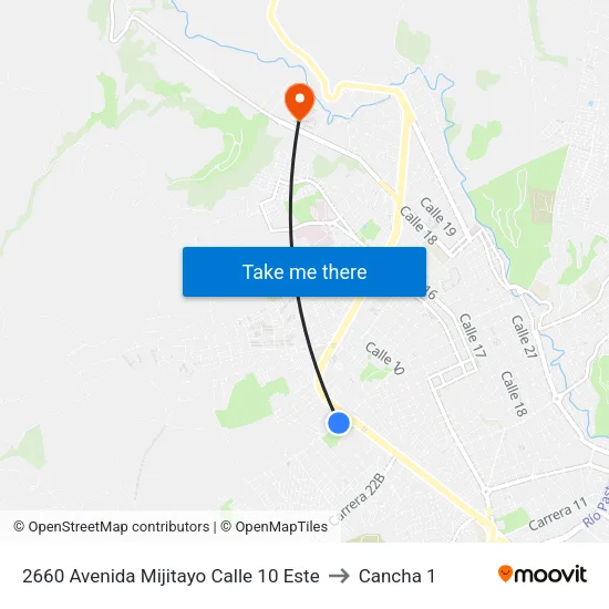 2660 Avenida Mijitayo Calle 10 Este to Cancha 1 map