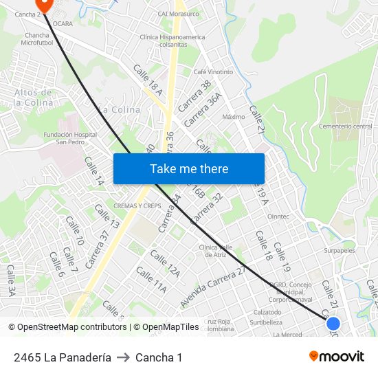 2465 La Panadería to Cancha 1 map