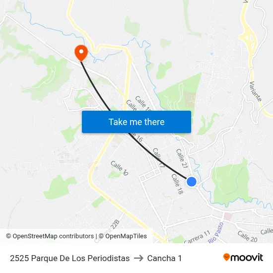 2525 Parque De Los Periodistas to Cancha 1 map