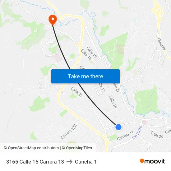 3165 Calle 16 Carrera 13 to Cancha 1 map