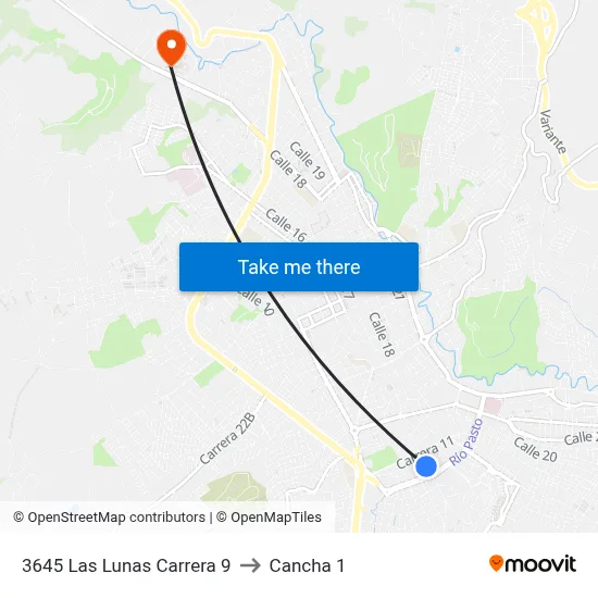 3645 Las Lunas Carrera 9 to Cancha 1 map