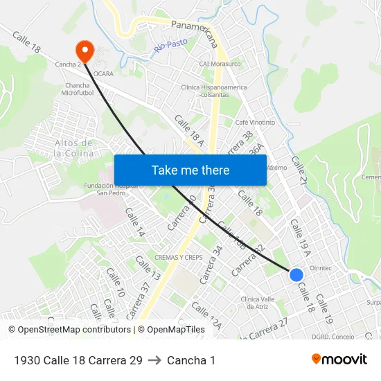 1930 Calle 18 Carrera 29 to Cancha 1 map