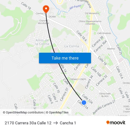 2170 Carrera 30a Calle 12 to Cancha 1 map