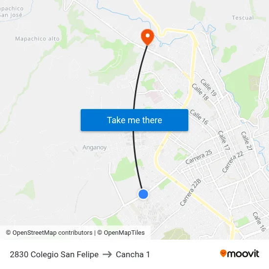 2830 Colegio San Felipe to Cancha 1 map