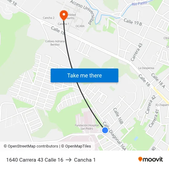 1640 Carrera 43 Calle 16 to Cancha 1 map
