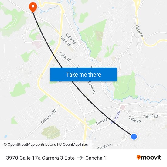 3970 Calle 17a Carrera 3 Este to Cancha 1 map