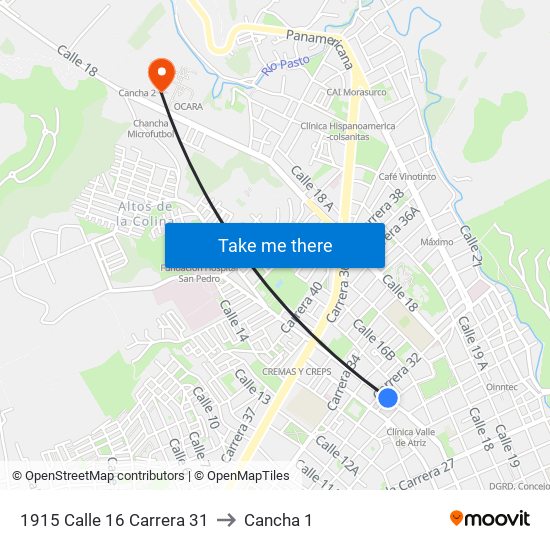 1915 Calle 16 Carrera 31 to Cancha 1 map