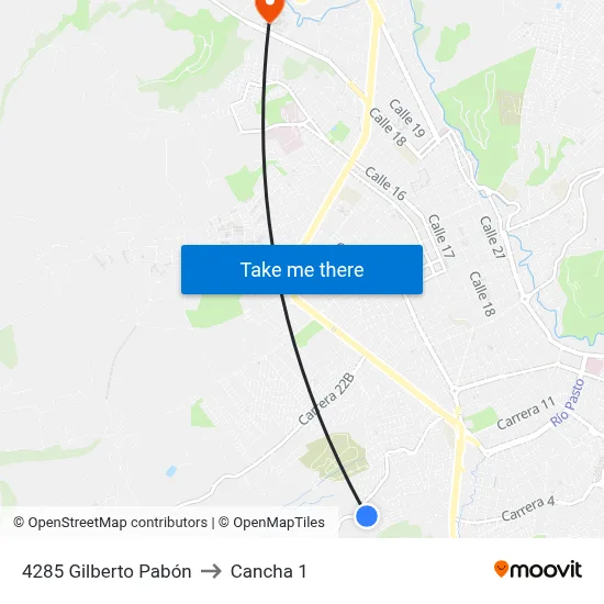 4285 Gilberto Pabón to Cancha 1 map