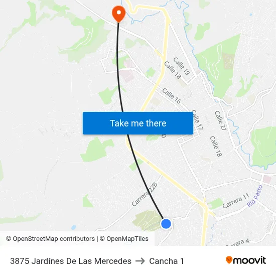 3875 Jardínes De Las Mercedes to Cancha 1 map